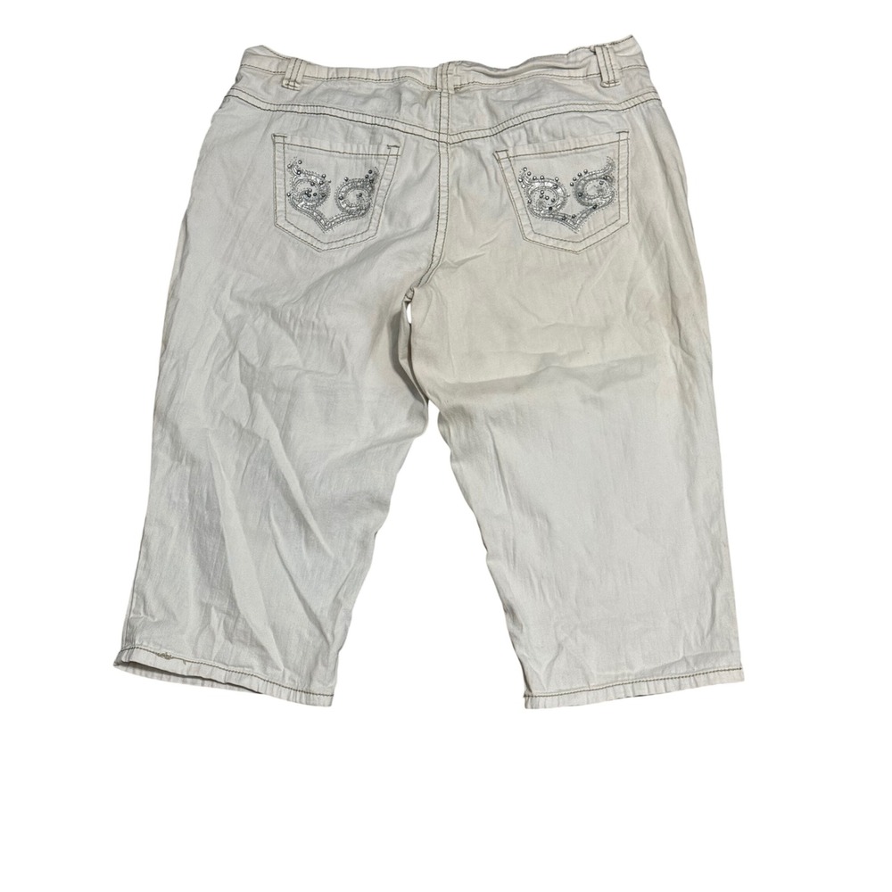 Lane Bryant White Denim Capri Jeans Embellished Pockets‎ Size 16